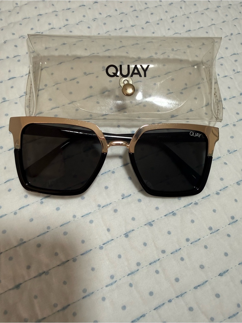 Quay Australia Black Lenses with Gold Frame Oversized Square Sunglasses